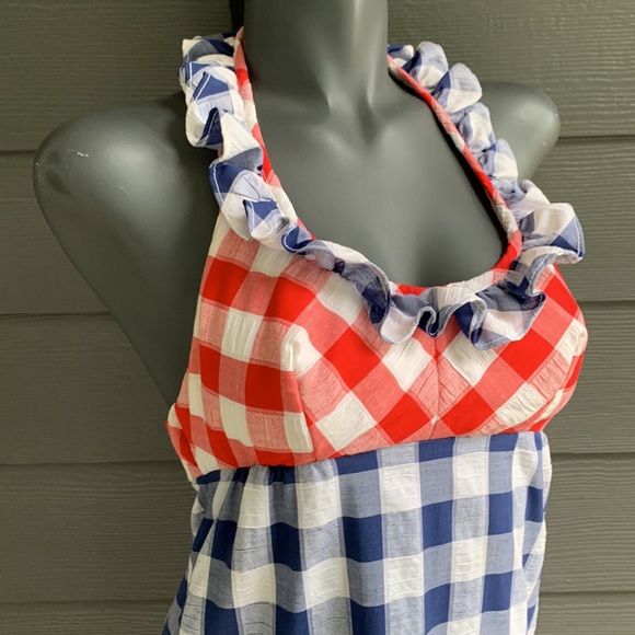 Red, White, and Blue Gingham Maxi Halter Dress by Beach Party - Picture 7 of 12